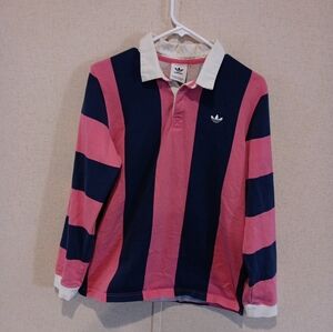 Adidas Ruby Pink and Navy Long Sleeve Polo Shirt